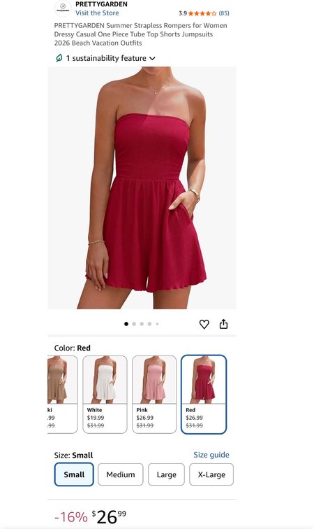 PRETTYGARDEN Red Strapless Romper, Size Small - Est. Retail $26.99