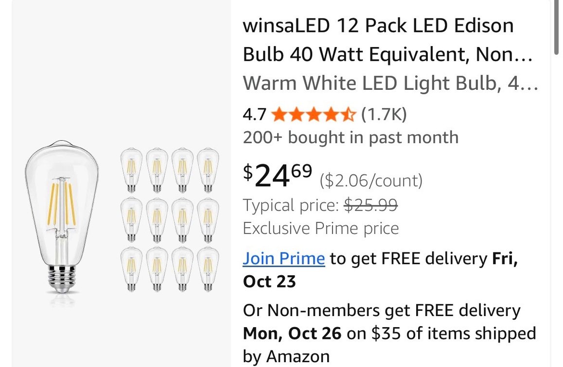 12-Pack Dimmable LED Edison Bulbs- Est. Retail $26