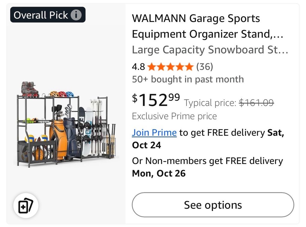 WALMANN Garage Sports Equipment Organizer Stand - Est. Retail $153