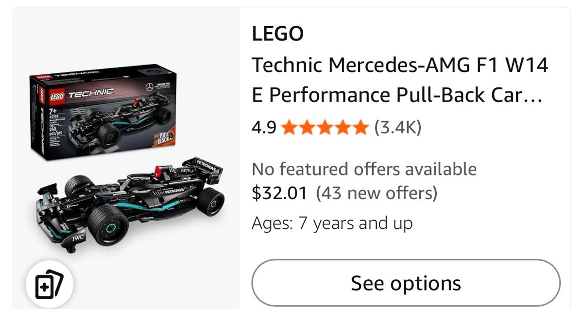 LEGO Technic Mercedes-AMG F1 W14 Set 42165- Est. Retail $32.01