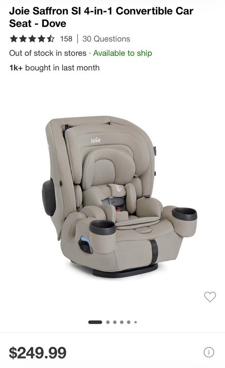 Joie Saffron SI 4-in-1 Convertible Car Seat - Est. Retail $249.99