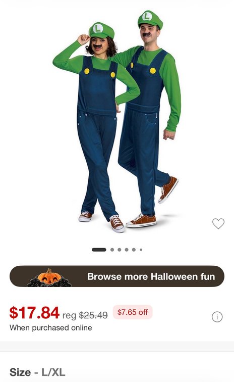 Disguise Super Mario Luigi Adult Costume Size L/XL- Est. Retail $25.49
