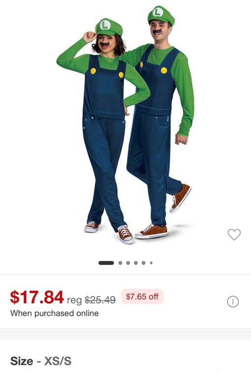 Disguise Super Mario Luigi Adult Costume Size XS/S - Est. Retail $25.49