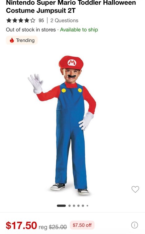 Disguise Nintendo Super Mario Toddler Costume 2T- Est. Retail $25