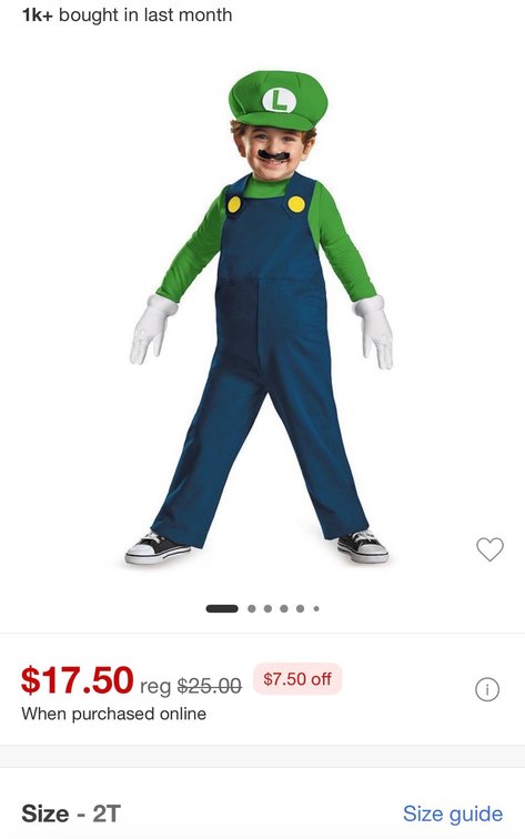 Disguise Super Mario Luigi Toddler Costume Size 2T - Est. Retail $25