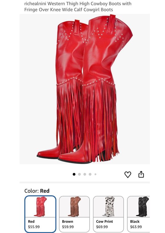 FancyQueen Red Fringe Thigh High Boots Size 8.5- Est. Retail $55.99