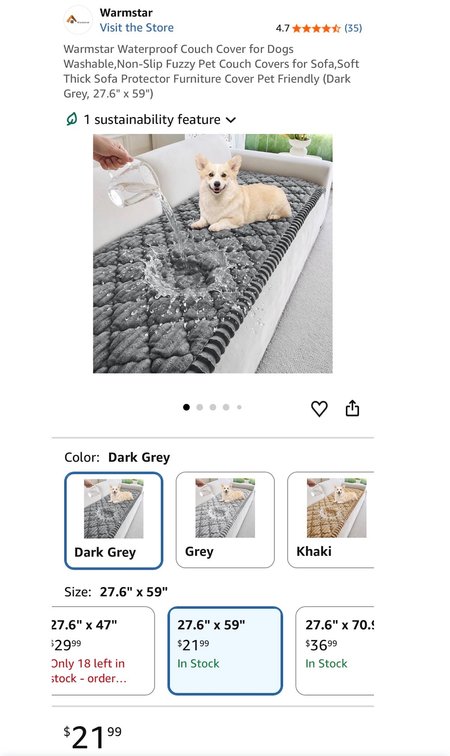 Warmstar Waterproof Couch Cover 27.6" x 59"- Est. Retail $21.99
