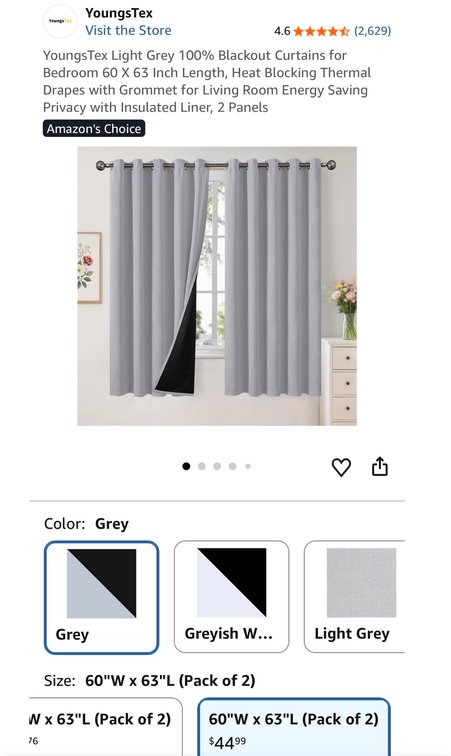 YoungsTex 60 x 63 in Blackout Curtains, 2 Panels- Est. Retail $44.99