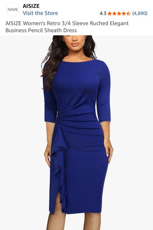 AISIZE Royal Blue Ruched Pencil Sheath Dress, Size XL
