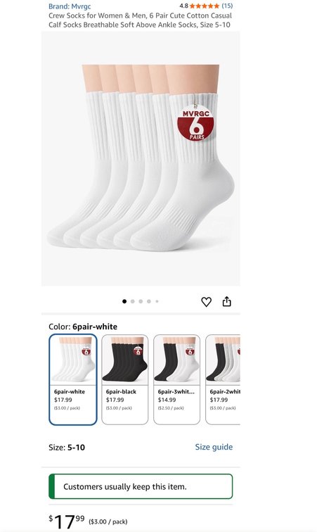 Mvrgc 6-Pair White Crew Socks - Est. Retail $17.99