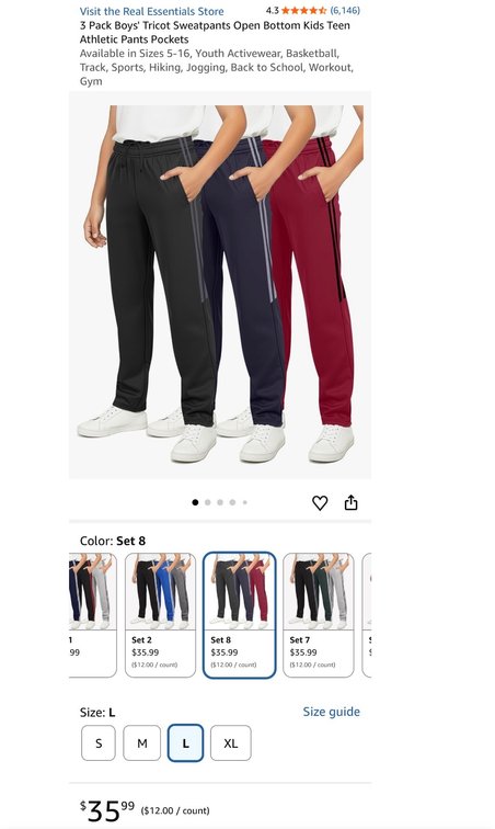 Real Essentials Boys' Tricot Sweatpants 3-Pack Size L - Est. Retail $35.99