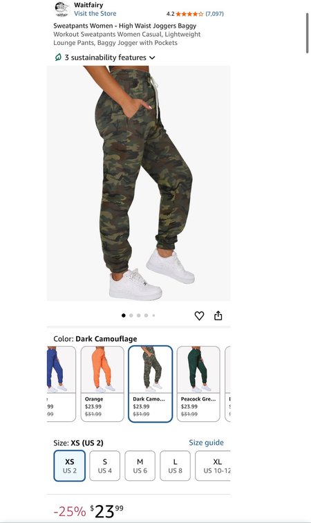 Waitfairy Women's Camo Jogger Sweatpants Size XS - Est. Retail $32