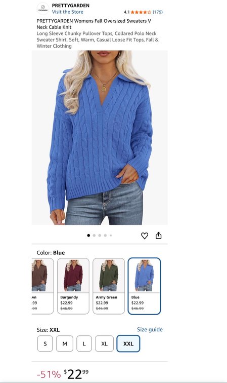 PRETTYGARDEN Women's Cable Knit Sweater Blue XXL- Est. Retail $46.99