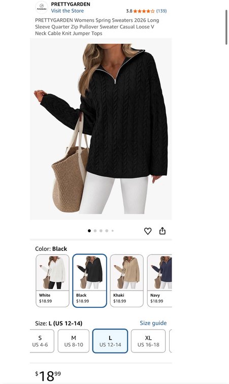 PRETTYGARDEN Quarter-Zip Sweater, Size L- Est. Retail $18.99