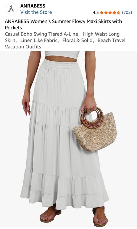 ANRABESS Women's Tiered Maxi Skirt, White, Size XL- Est. Retail $34
