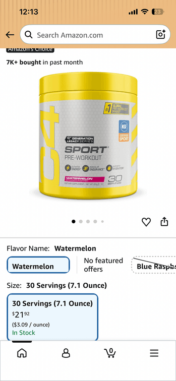 C4 Sport Watermelon Pre-Workout Powder 30 Servings- Est. Retail $21.92