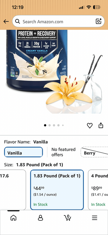 Vega Performance Protein + Recovery Creamy Vanilla Powder, 29.2 oz