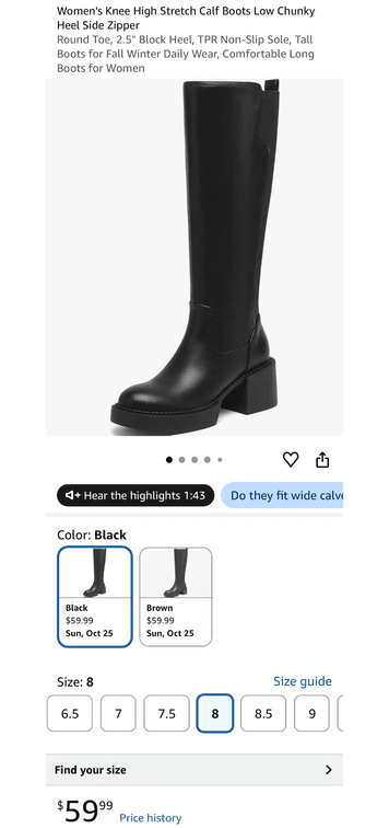 Women's Knee High Stretch Calf Boots Size 8 - Est. Retail $59.99