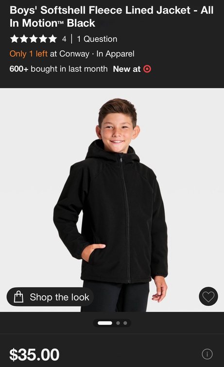 Target Boys' Softshell Fleece Lined Jacket Size S- Est. Retail $35