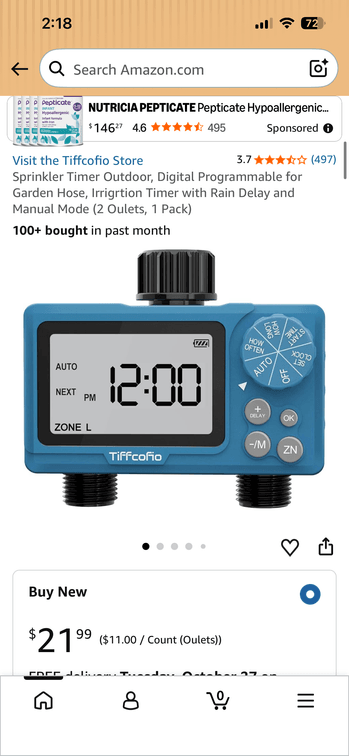 Tiffcofio Dual-Outlet Digital Sprinkler Timer