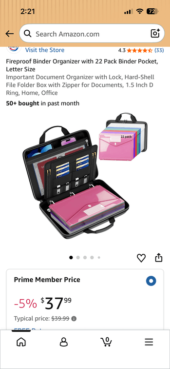 H Safer Fireproof Document Binder Organizer - Est. Retail $39.99