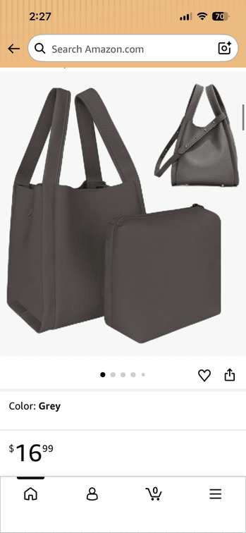 Grey Bucket Tote Bag and Pouch Set - Est. Retail $16.99