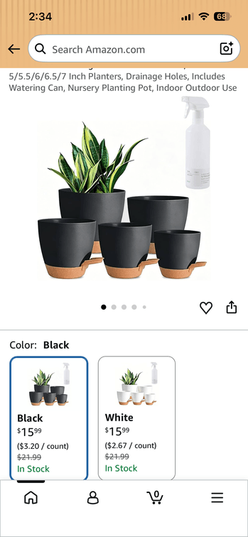 Set of 5 Matte Black Planters with Saucers and Spray Bottle