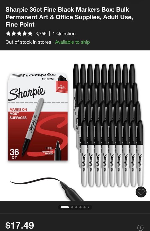 Sharpie 36-Count Fine Point Black Permanent Markers - Est. Retail $17.49