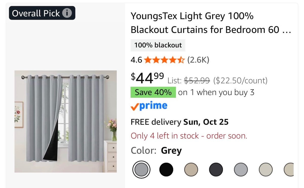 YoungsTex Light Grey Blackout Curtains 60 x 63 In- Est. Retail $44.99