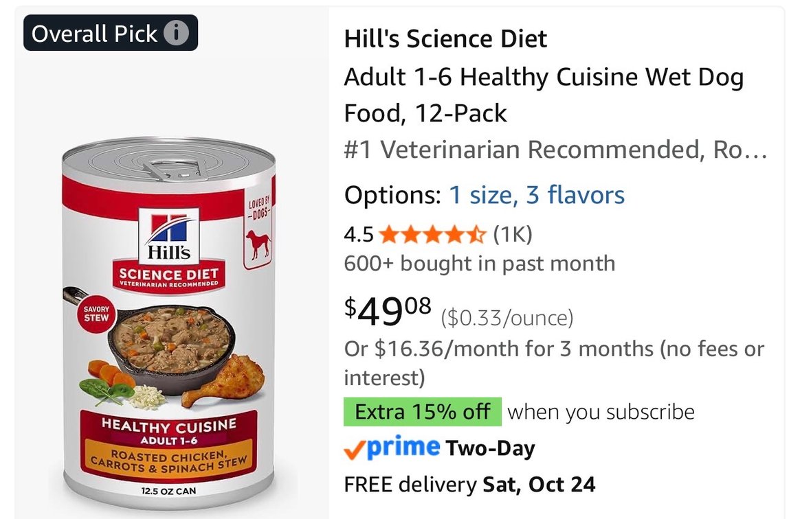 Hill's Science Diet Healthy Cuisine Wet Dog Food 12-Pack - Est. Retail $49