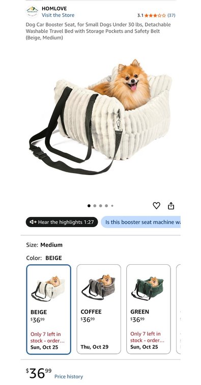 HOMLOVE Dog Car Booster Seat, Medium - Est. Retail $36.99