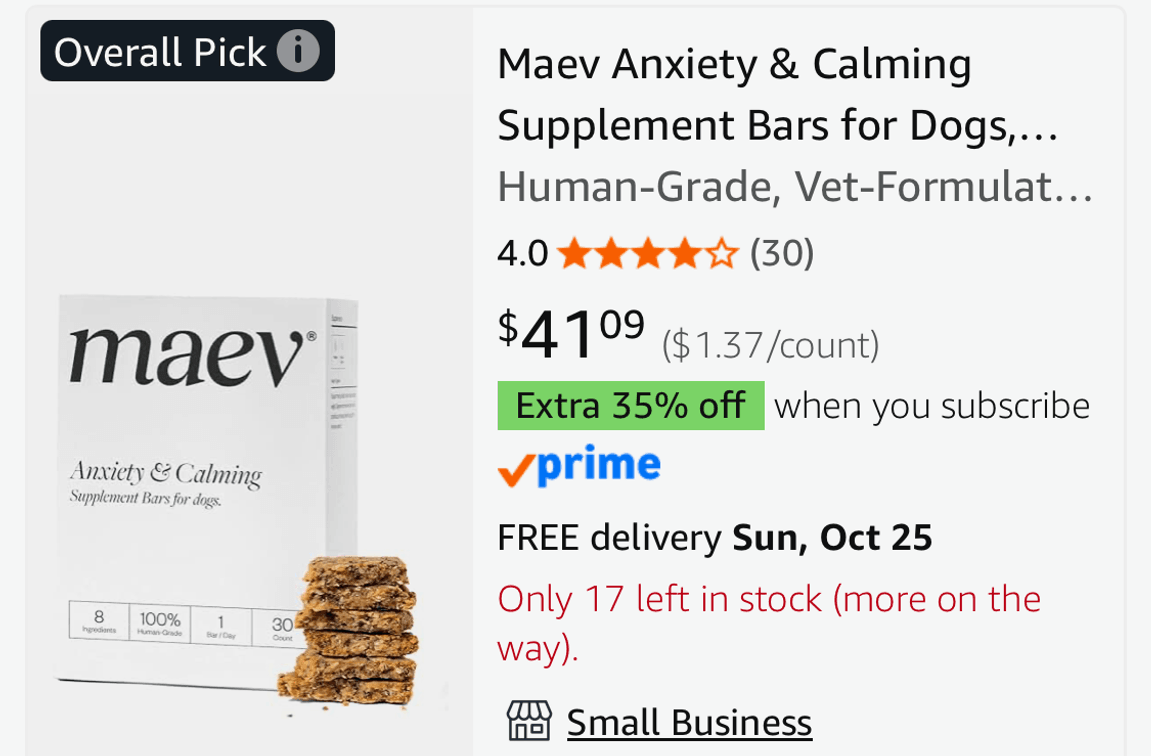 Maev Anxiety & Calming Dog Supplement Bars - Est. Retail $41.09