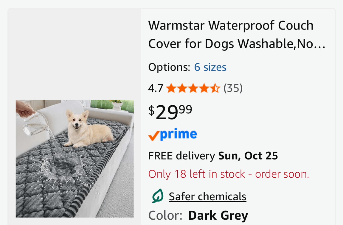 Warmstar Waterproof Couch Cover- Est. Retail $29.99