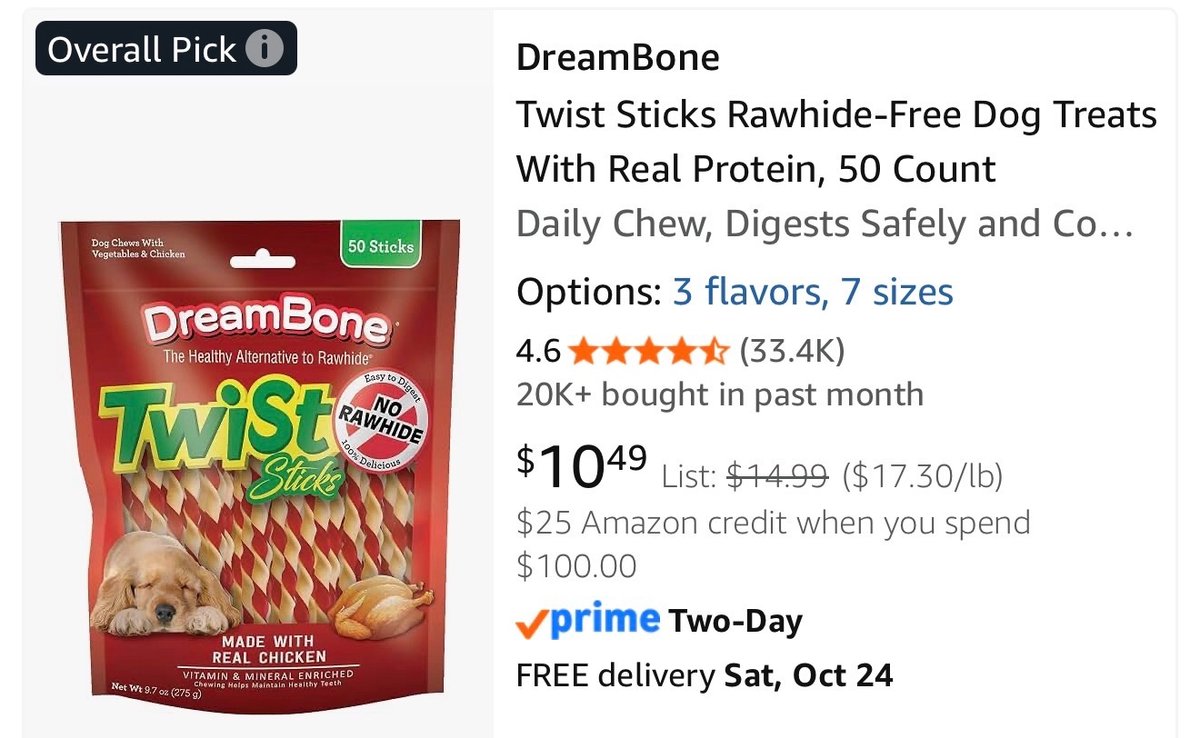 DreamBone Twist Sticks Rawhide-Free Dog Chews, 50 Count- Est. Retail $11