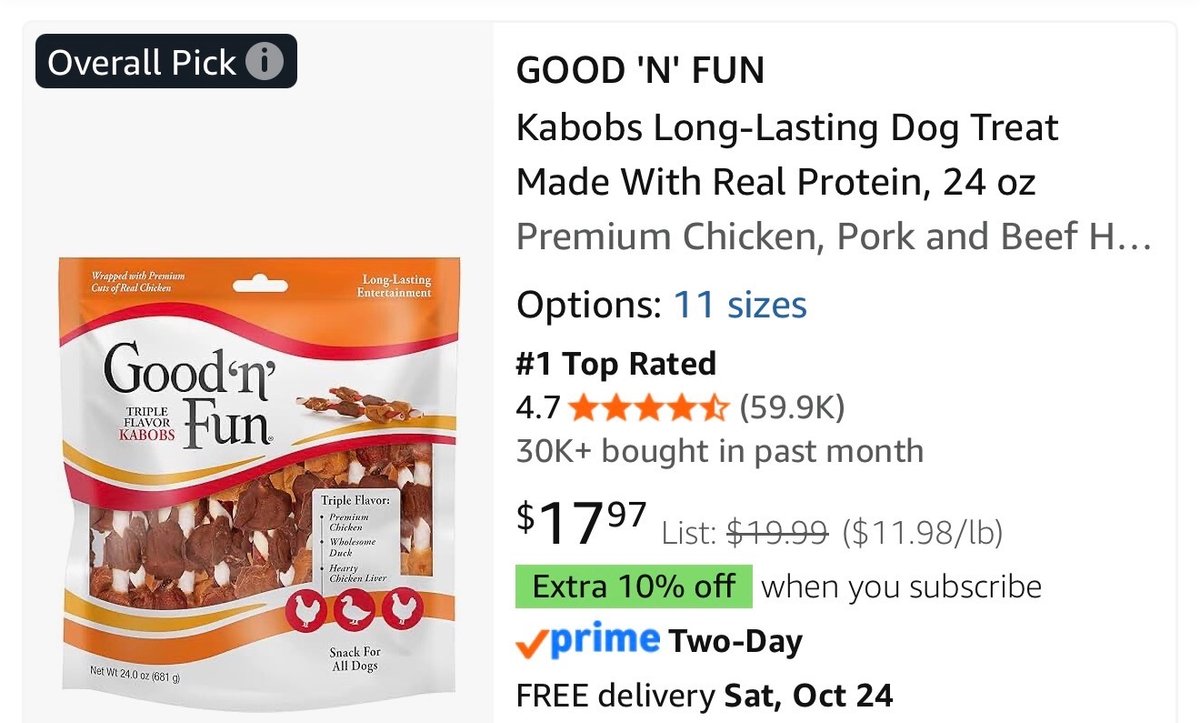 Good 'n' Fun Triple Flavor Kabobs Dog Treats 24 oz- Est. Retail $17.97