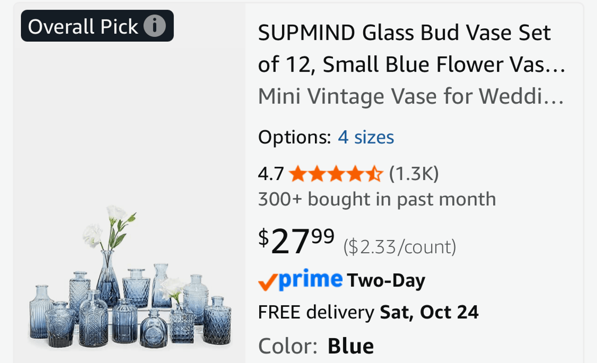 Blue Glass Bud Vase Set of 12 - Est. Retail $27.99