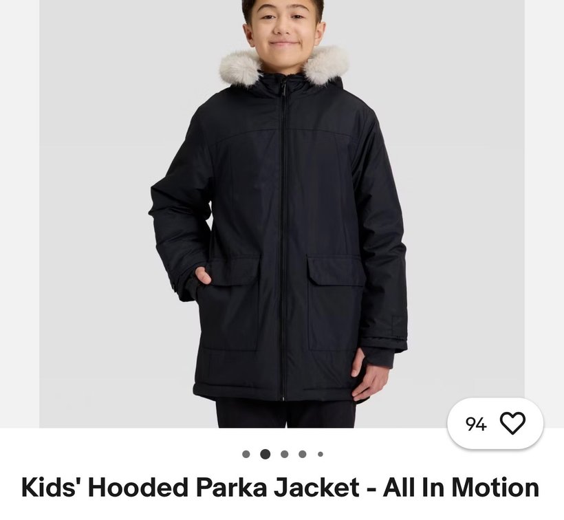 Target Kids' Hooded Parka Jacket, Size XS (4/5), Black- Est. Retail $50