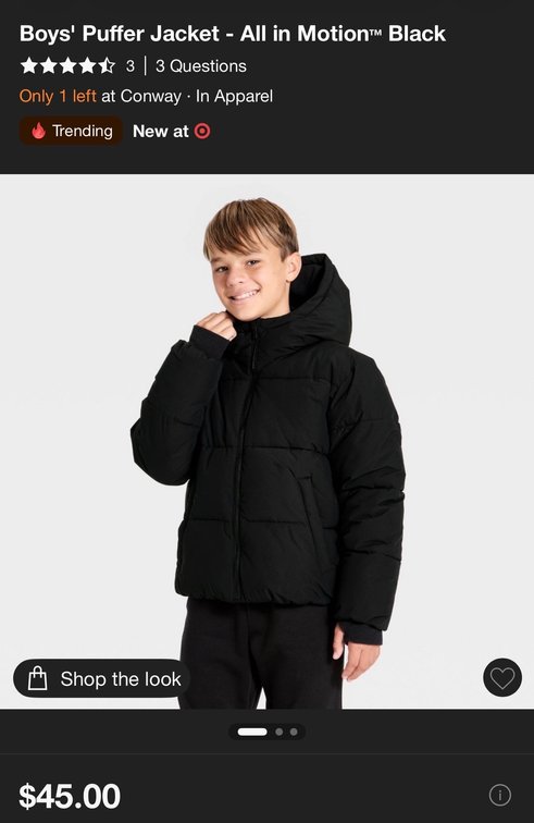 Target All in Motion Boys' Puffer Jacket, Size M(8)- Est. Retail $45