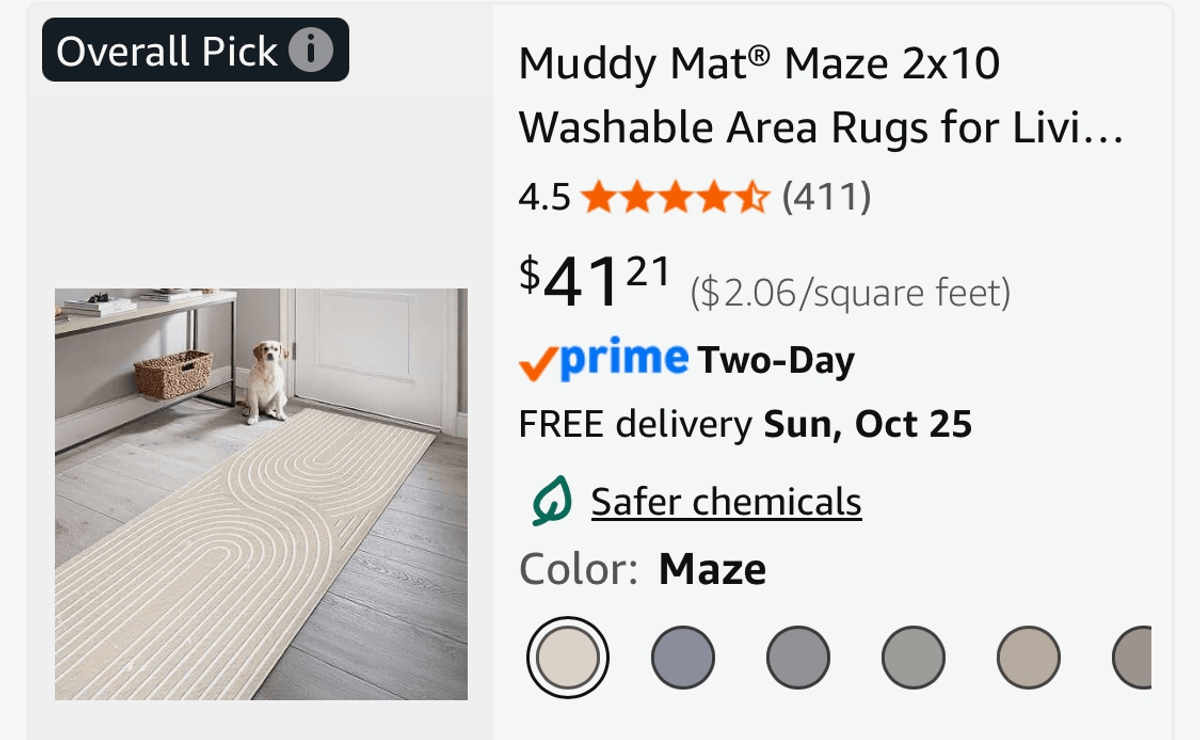 Muddy Mat Maze 2x10 Washable Runner Rug - Est. Retail $41