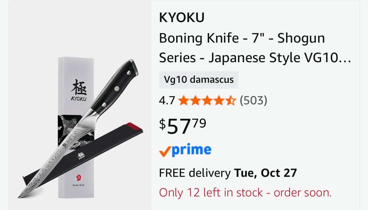 KYOKU Shogun Series 7" Boning Knife - Est. Retail $57.79