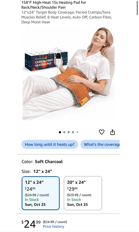 Got Your Back Carbon Fiber Heating Pad, 12 x 24 in-Est.Retail $25