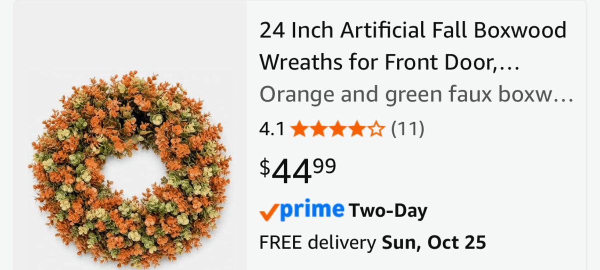 24-Inch Artificial Fall Boxwood Wreath - Est. Retail $44.99