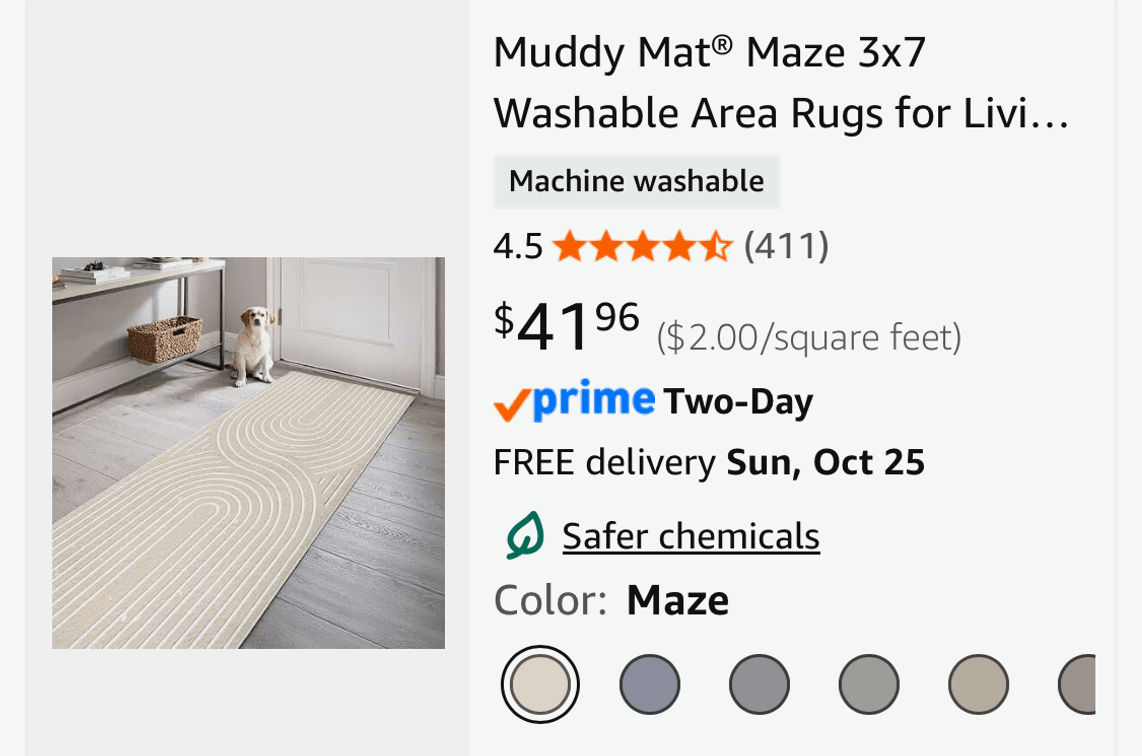 Muddy Mat Maze Washable Runner Rug 3x7 ft - Est. Retail $41.96