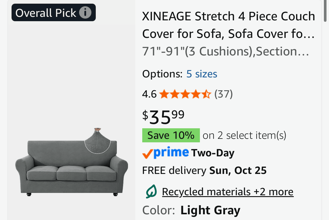 XINEAGE 4-Piece Stretch Sofa Cover - Est. Retail $35.99