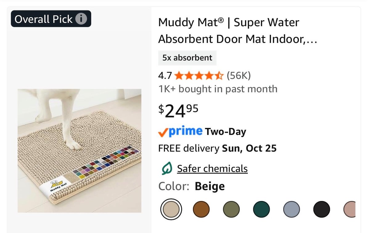 Muddy Mat Super Absorbent Door Mat, Beige - Est. Retail $24.95