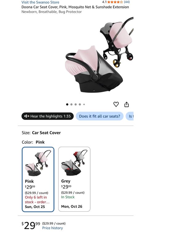 SWANOO 3-in-1 Car Seat Cover in Pink- Est. Retail $29.99