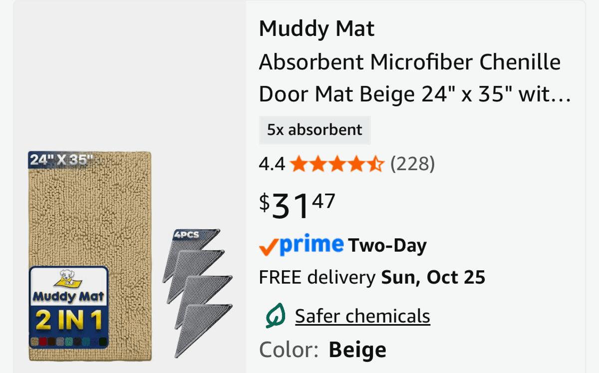 Muddy Mat Microfiber Chenille Door Mat 24" x 35"- Est. Retail $31.47
