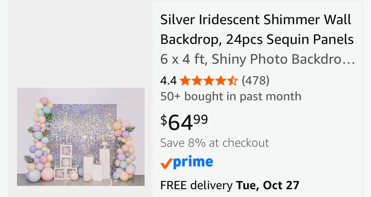 Kate Silver Iridescent Shimmer Wall Backdrop, 6x4 ft - Est. Retail $64.99