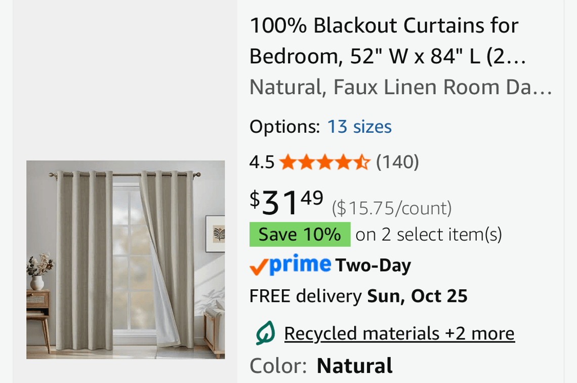CYCWACO Faux Linen Blackout Curtains 52" x 84"- Est. Retail $31.49