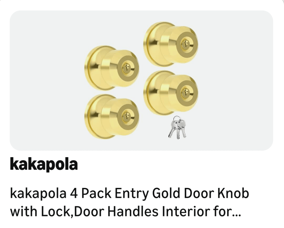 Gold-Tone Keyed Entry Door Knobs, Set of 4- Est. Retail $35.99